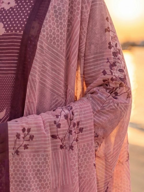 Binteazam Digital Printed Lawn 3-Piece Unstitched Suit – Plum Floral