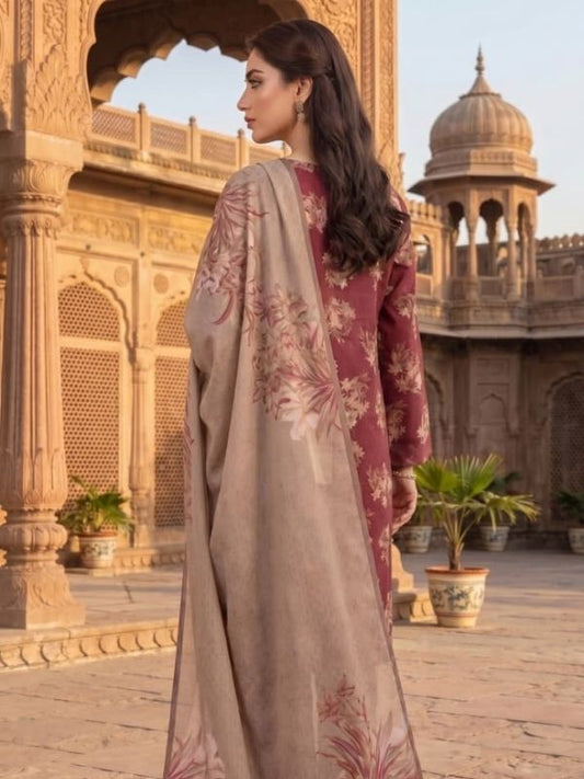 Crimson Flora Digital Printed Lawn 3-Piece Unstitched Suit | Binteazam