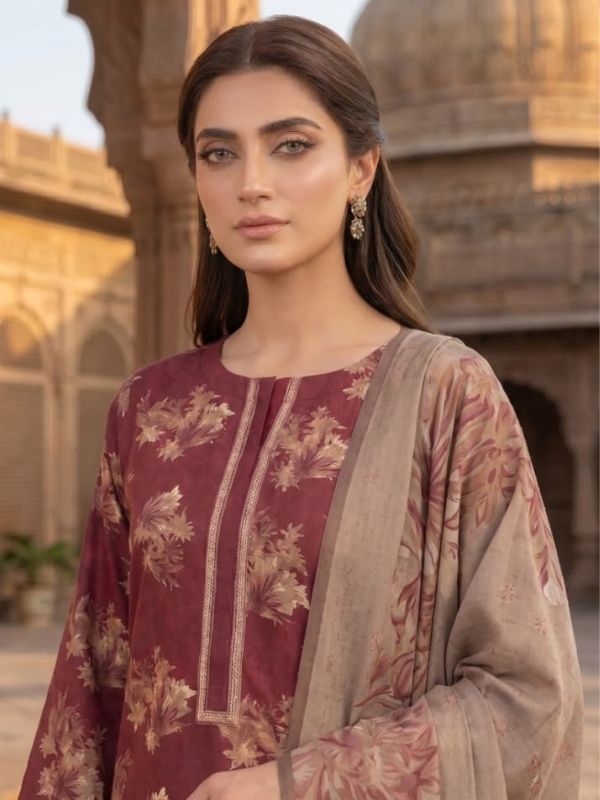 Crimson Flora Digital Printed Lawn 3-Piece Unstitched Suit | Binteazam