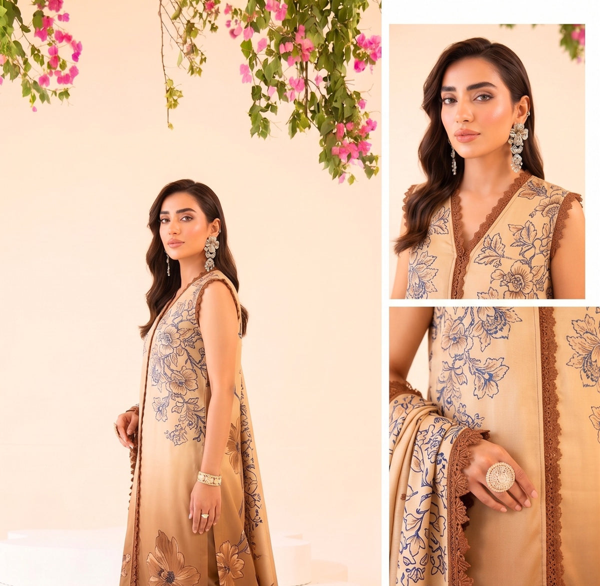 Binteazam Camel Lily Lawn 3-Piece Unstitched | Digital Print BAA-05004
