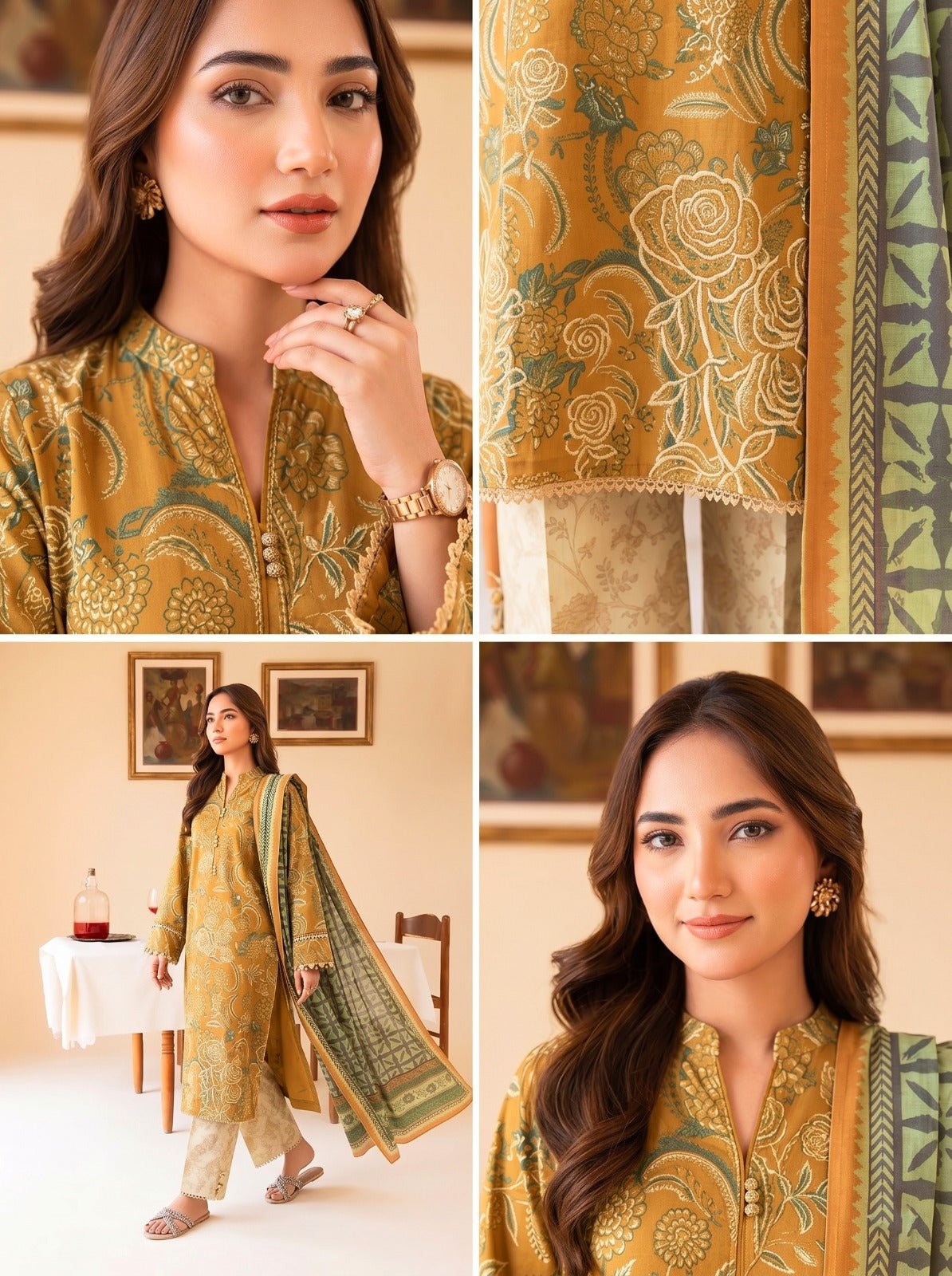 Olive Harvest | Digital Printed Lawn 3-Piece Unstitched | Binteazam BAA-05001