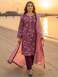 Binteazam Digital Printed Lawn 3-Piece Unstitched Suit – Plum Floral