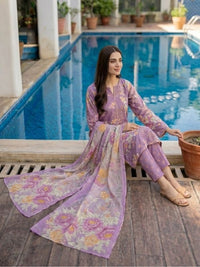 Lavender Bloom Digital Printed Lawn 3-Piece Unstitched Suit | Binteazam
