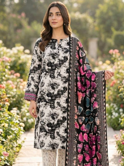Monochrome Garden | Digital Printed Lawn 3-Piece Unstitched | Binteazam BAA-05008