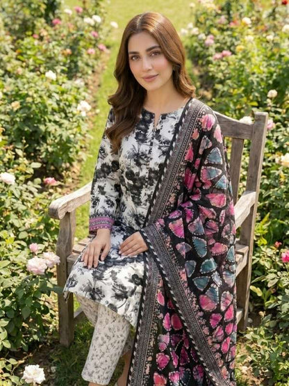 Monochrome Garden | Digital Printed Lawn 3-Piece Unstitched | Binteazam BAA-05008