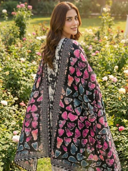 Monochrome Garden | Digital Printed Lawn 3-Piece Unstitched | Binteazam BAA-05008