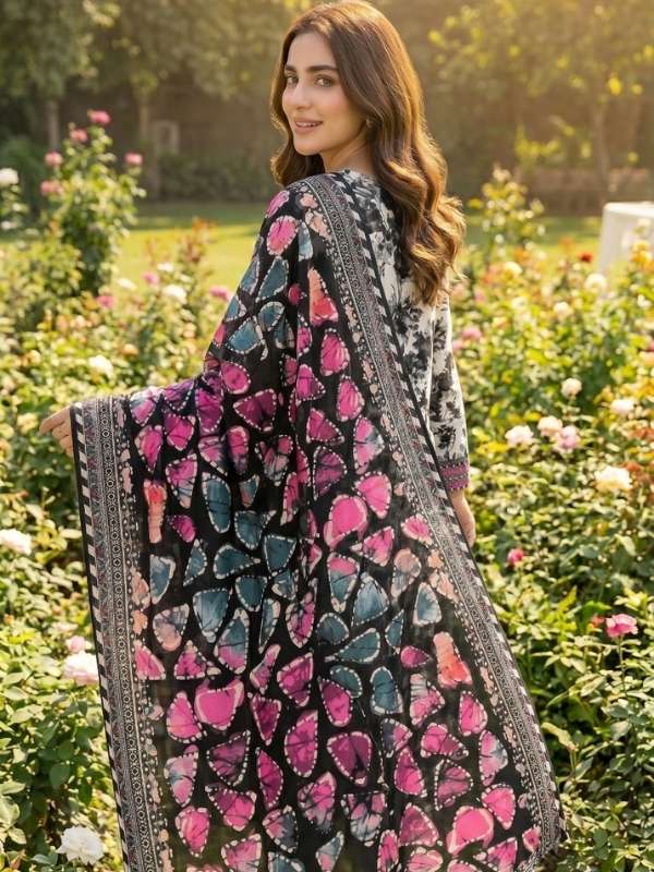 Monochrome Garden | Digital Printed Lawn 3-Piece Unstitched | Binteazam BAA-05008
