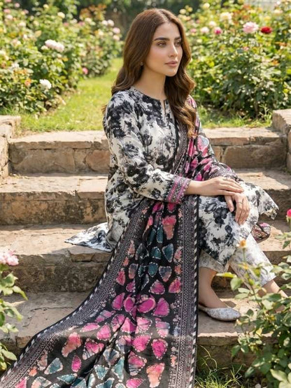 Monochrome Garden | Digital Printed Lawn 3-Piece Unstitched | Binteazam BAA-05008