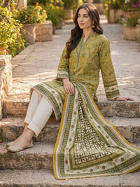 Olive Harvest Digital Printed Lawn 3-Piece Unstitched Suit | Binteazam
