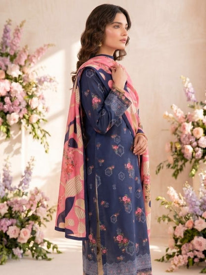 Navy Rose Digital Printed Lawn 3-Piece Unstitched Suit | Binteazam

