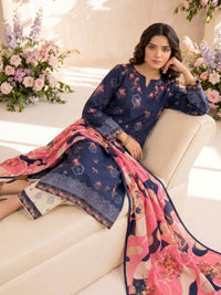 Navy Rose Digital Printed Lawn 3-Piece Unstitched Suit | Binteazam

