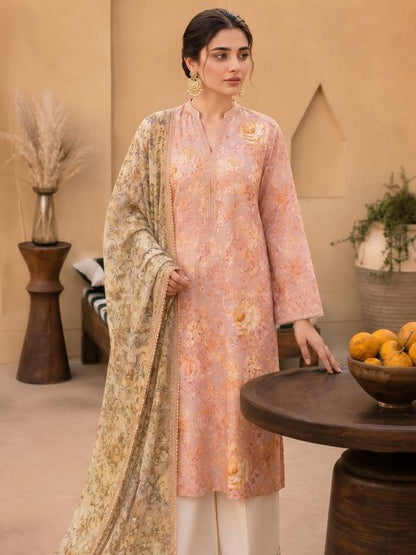 Peach Blossom Digital Printed Lawn 3-Piece Unstitched Suit | Binteazam
