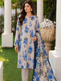 Blue Mist Digital Printed Lawn 3-Piece Unstitched Suit | Binteazam
