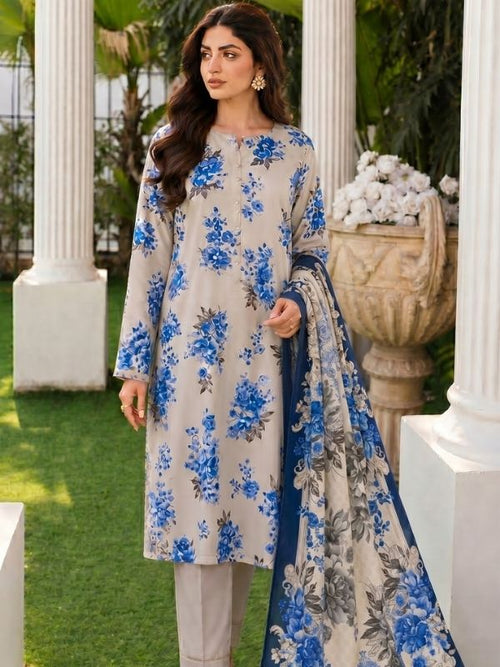 Blue Mist Digital Printed Lawn 3-Piece Unstitched Suit | Binteazam
