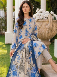 Blue Mist Digital Printed Lawn 3-Piece Unstitched Suit | Binteazam
