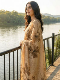Binteazam Camel Lily Digital Printed Lawn 3-Piece Unstitched Suit
