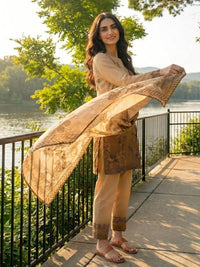 Binteazam Camel Lily Digital Printed Lawn 3-Piece Unstitched Suit
