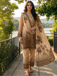 Binteazam Camel Lily Digital Printed Lawn 3-Piece Unstitched Suit
