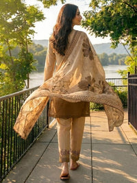 Binteazam Camel Lily Digital Printed Lawn 3-Piece Unstitched Suit
