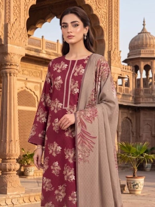Crimson Flora Digital Printed Lawn 3-Piece Unstitched Suit | Binteazam
