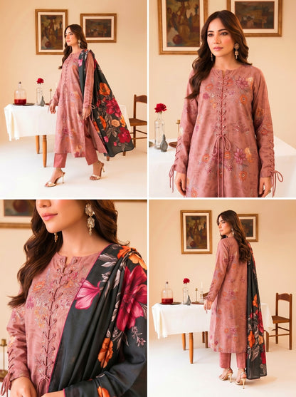 Binteazam Rose Dust Lawn 3-Piece Unstitched | Digital Print BAA-05007