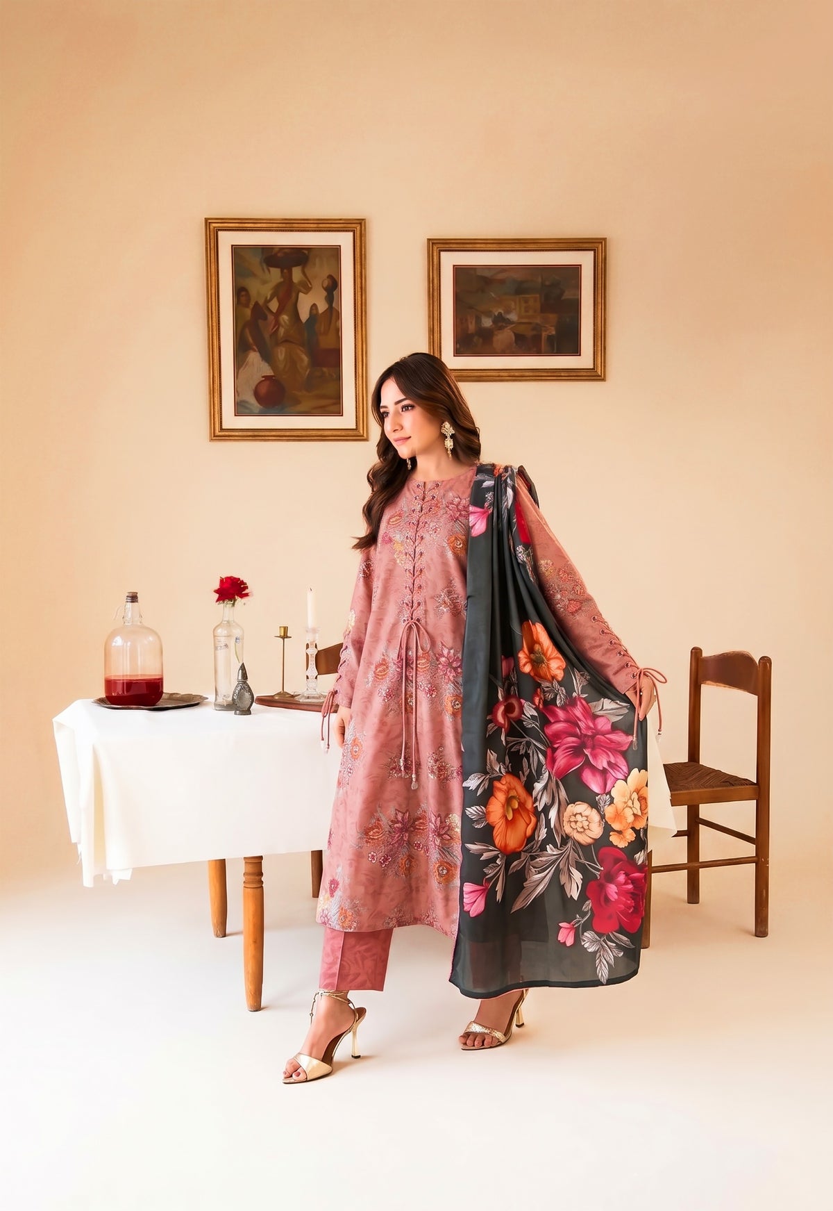 Binteazam Rose Dust Lawn 3-Piece Unstitched | Digital Print BAA-05007
