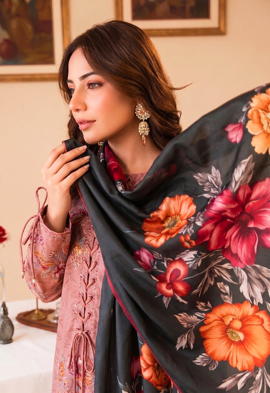Binteazam Rose Dust Lawn 3-Piece Unstitched | Digital Print BAA-05007