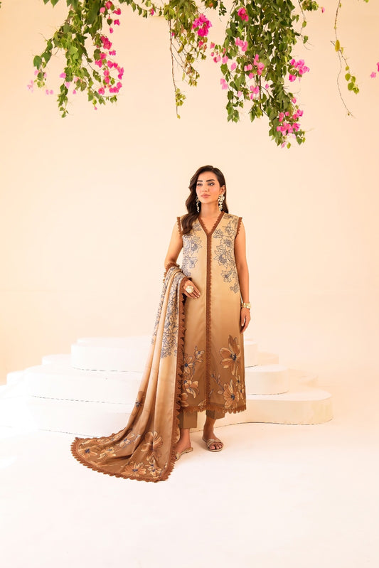 Binteazam Camel Lily Lawn 3-Piece Unstitched | Digital Print BAA-05004