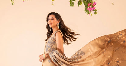 Binteazam Camel Lily Lawn 3-Piece Unstitched | Digital Print BAA-05004