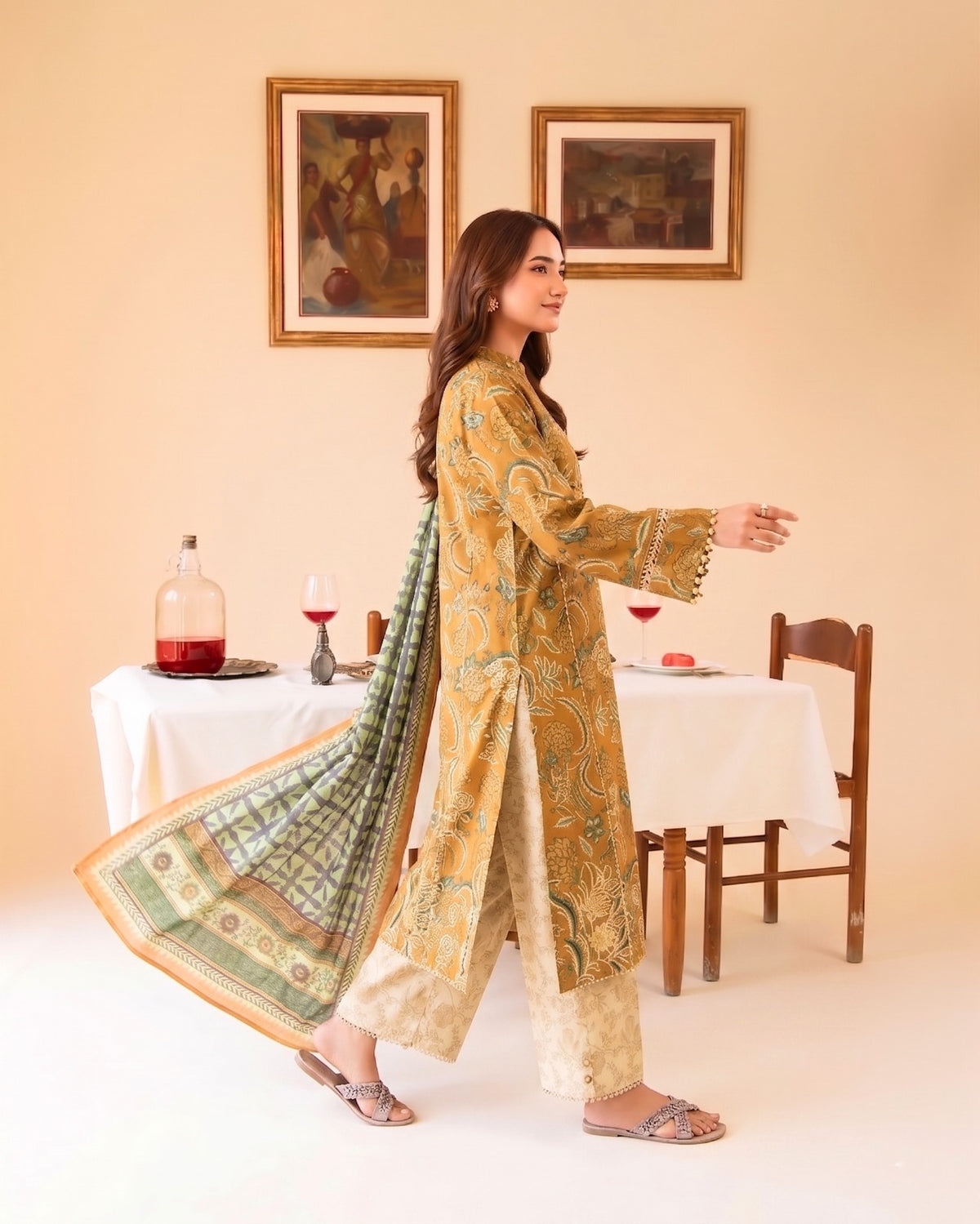 Olive Harvest | Digital Printed Lawn 3-Piece Unstitched | Binteazam BAA-05001