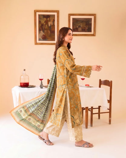 Olive Harvest | Digital Printed Lawn 3-Piece Unstitched | Binteazam BAA-05001