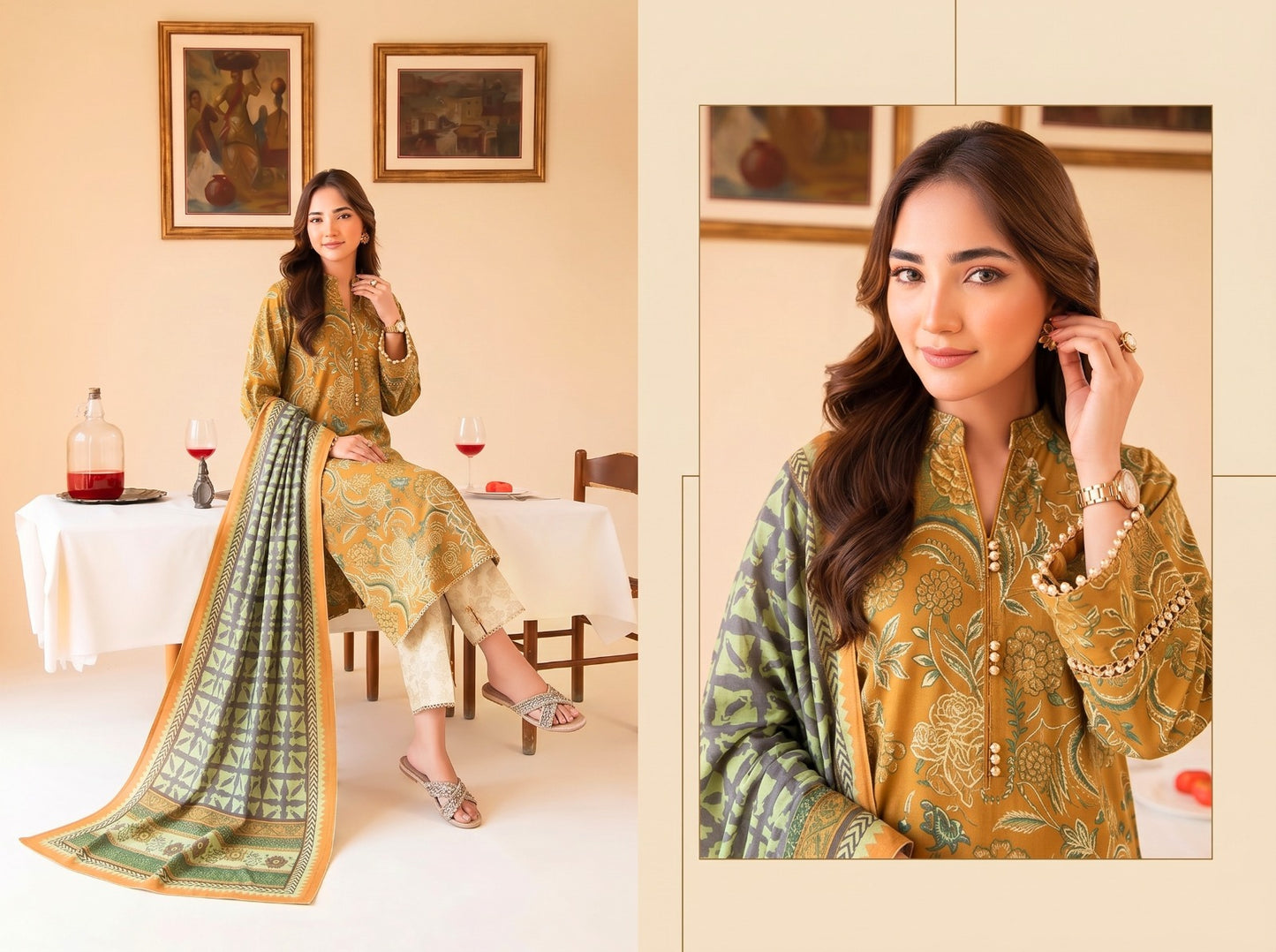 Olive Harvest | Digital Printed Lawn 3-Piece Unstitched | Binteazam BAA-05001