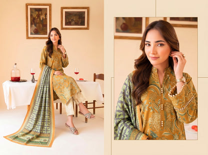 Olive Harvest | Digital Printed Lawn 3-Piece Unstitched | Binteazam BAA-05001