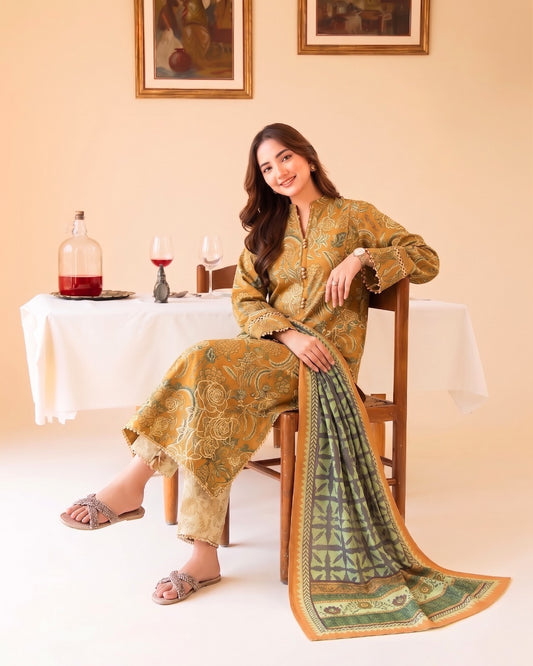 Olive Harvest | Digital Printed Lawn 3-Piece Unstitched | Binteazam BAA-05001